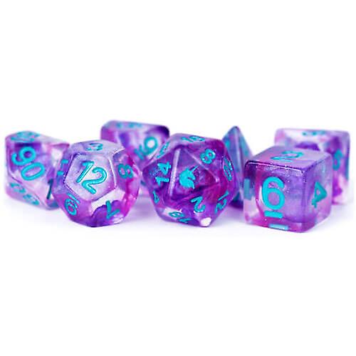 VIOLET INFUSION MDG Unicorn Resin Polyhedral Dice Set Prismatic Glitter Dust