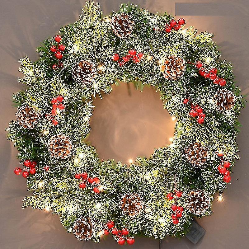 Lit Artificial Christmas Wreath Flocked With Mixed Decorations And Pre-strung White Led Lights
