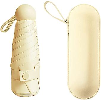 Portable Mini Umbrella with Case, Pocket Folding Umbrella, Mini Compact Umbrella Windproof Travel Sun Rain with Capsule Case, Lightweight 5 Folding Po