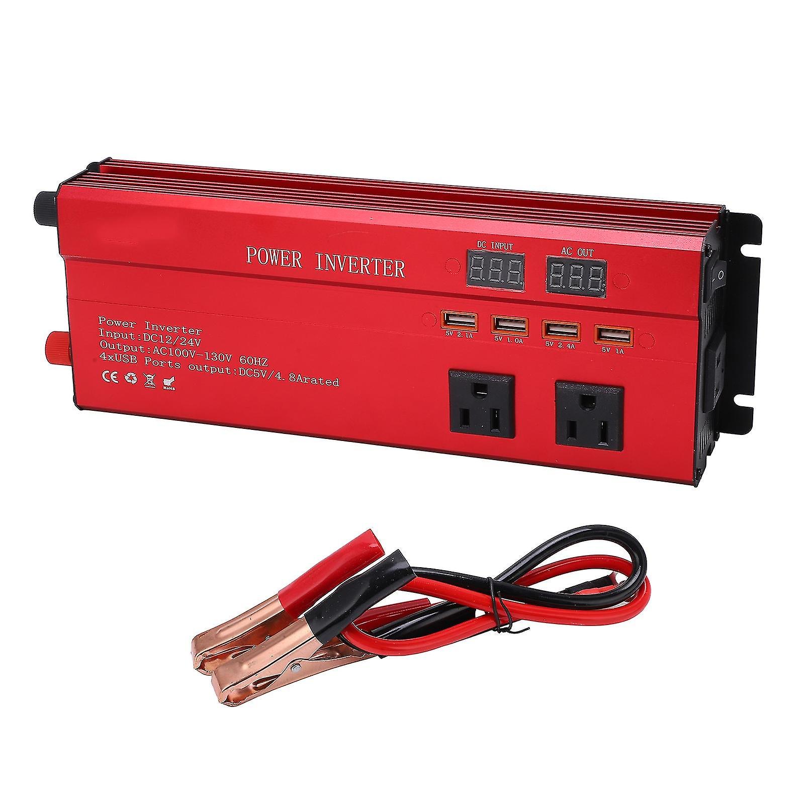 Aluminum Alloy Solar Voltage Inverter High Power Correction Sine Waves Usb Charging Port Red Us Plug