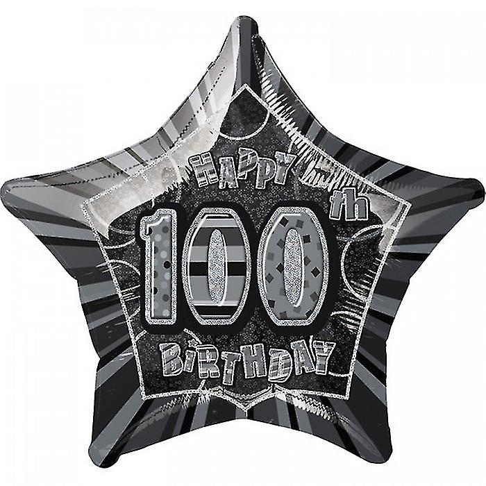 Unique Party 20 Inch Happy 100th Birthday Black Star Foil Balloon