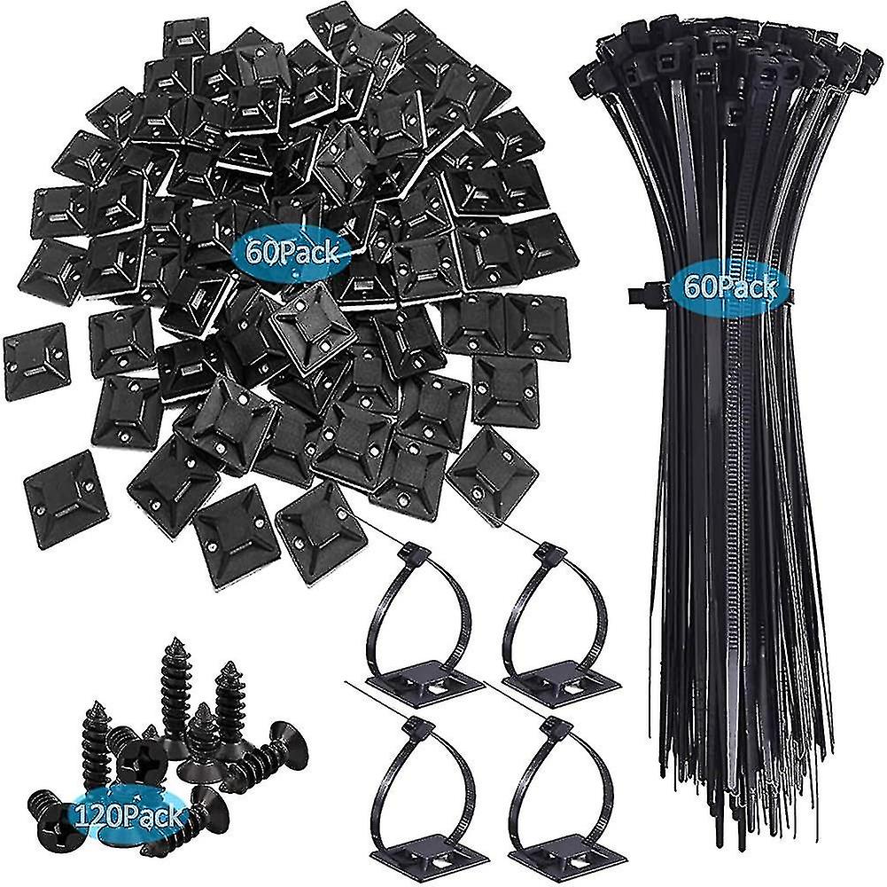 120 Pieces Adhesive Base For Cable Ties, Cable Tie Holder Self-adhesive, Screw