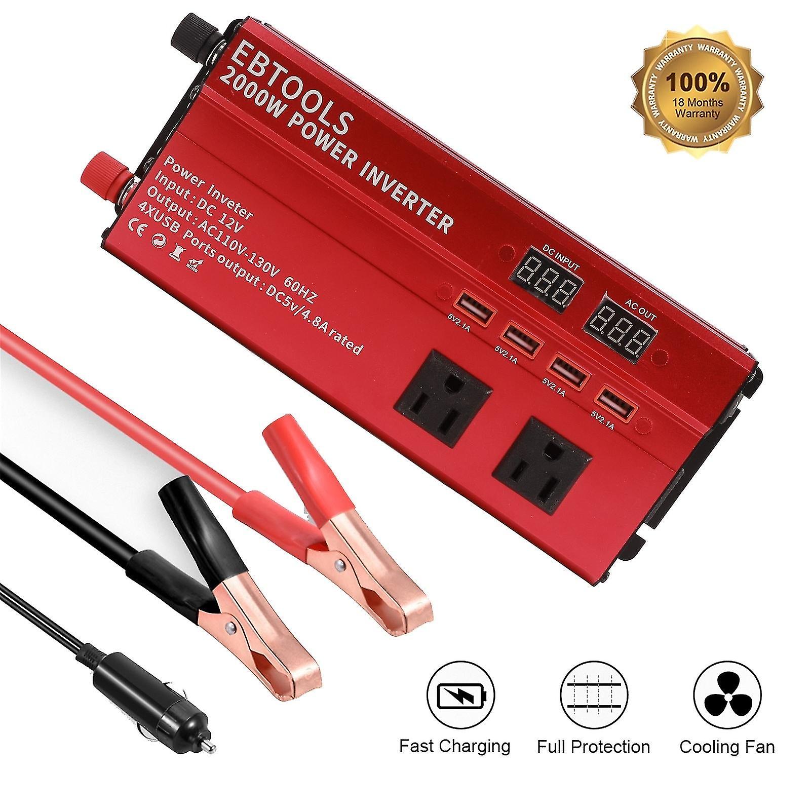 Car Inverter 1000/2000w Led Display Dc 12v To Ac 110v Modified Sine Wave Converter