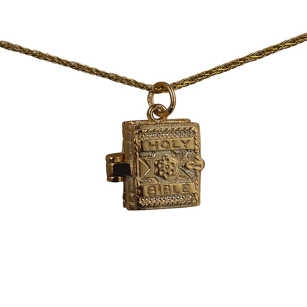 9ct Gold 16x14mm moveable Bible with the Lord's Prayer inside Pendant with a spiga Chain 22 inches
