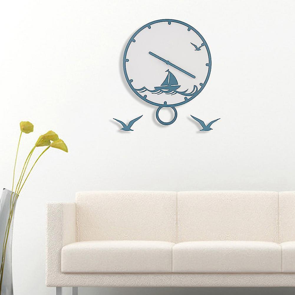 Simple Style Silent Blue Wall Clock 35cm for Home & Office
