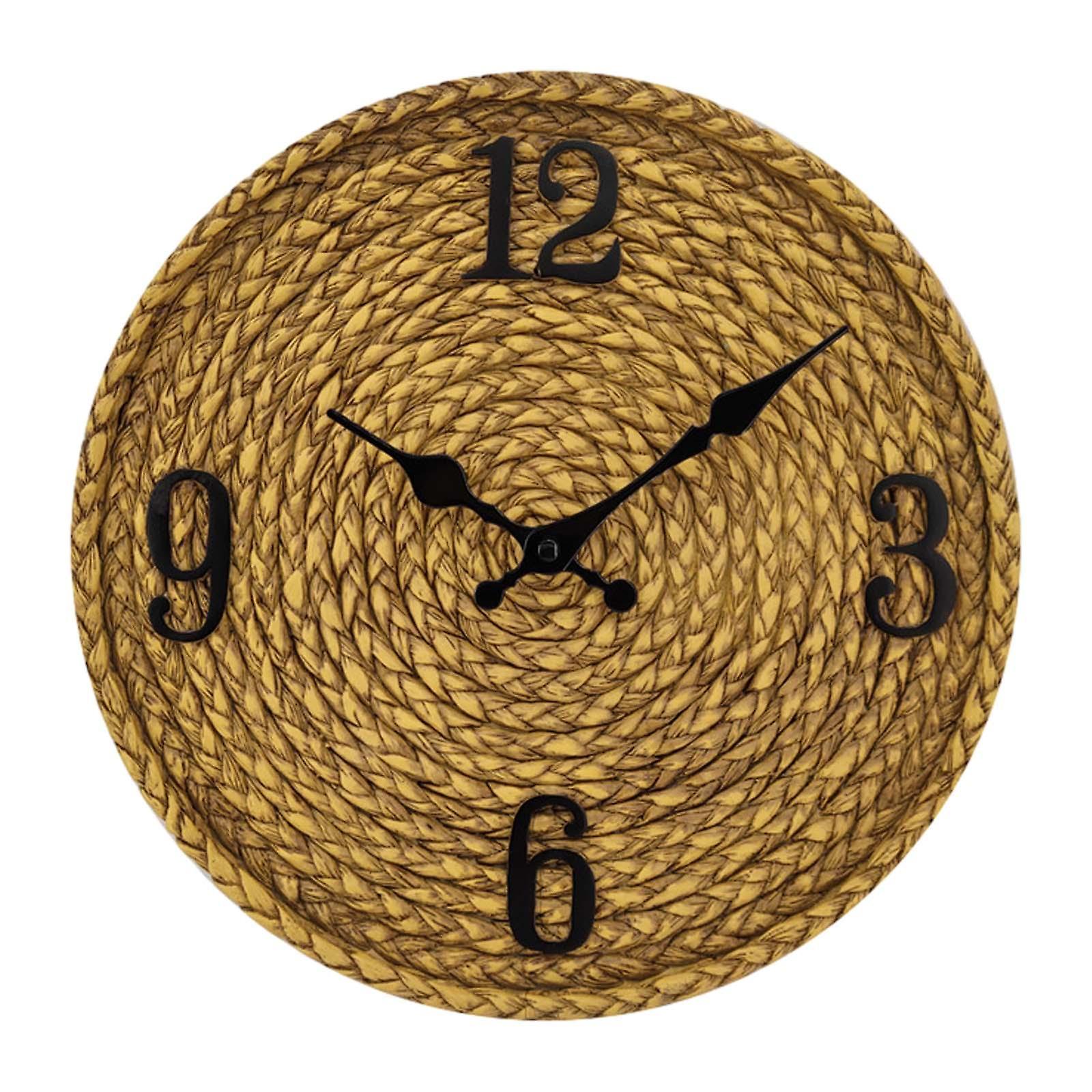 Outdoor Clock Resin Waterproof Yard Imitation Rattan Clock Patio Round Clock