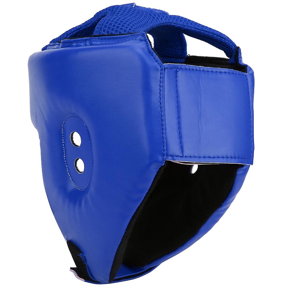 Boxing Helmet PU Leather Adjustable Head Guard Blue Small 21cm