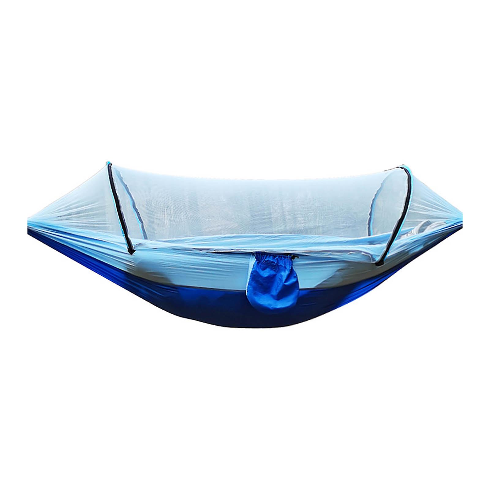 Camping Hammock with Net 210T Nylon Taffeta Automatic Quick Opening Hammock Tent for Outdoor 260x140cm/102x55in Light Blue