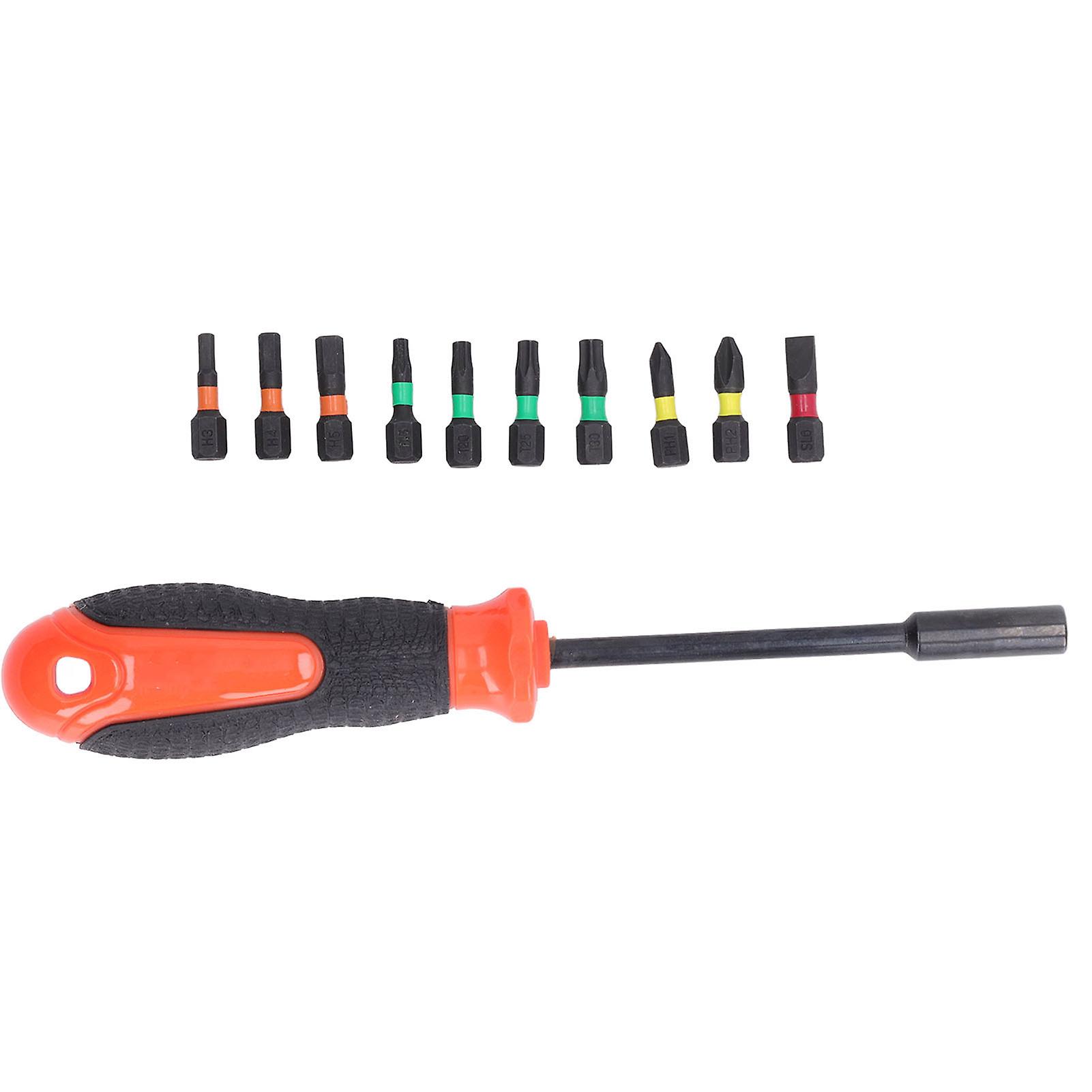 10 in 1 Ratchet Screwdriver Bit Set Steel High Hardness Anti Skid Coated Screwdriver Handle with 10 Pcs Bits for Home 