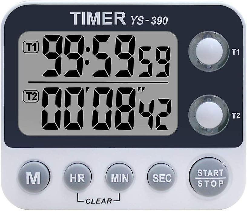 2 Channel Kitchen Timer, Adjustable Ringer Volume, Cooking Timer, Stopwatch, Large LCD Display, Magn