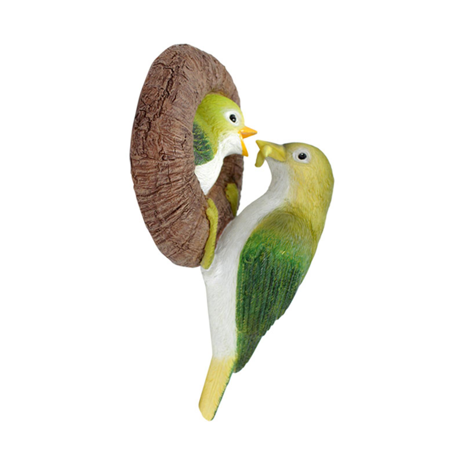 Simulation Bird Ornament Durable Realistic Resin Nurturing Bird Sculpture for Trees Wall Garden Decoration