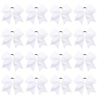 16 Pieces Large Cheerleading Bow Ponytail Stand Elastic Bands Handmade for Cheerleading Girls College Sports (16 Pieces White)
