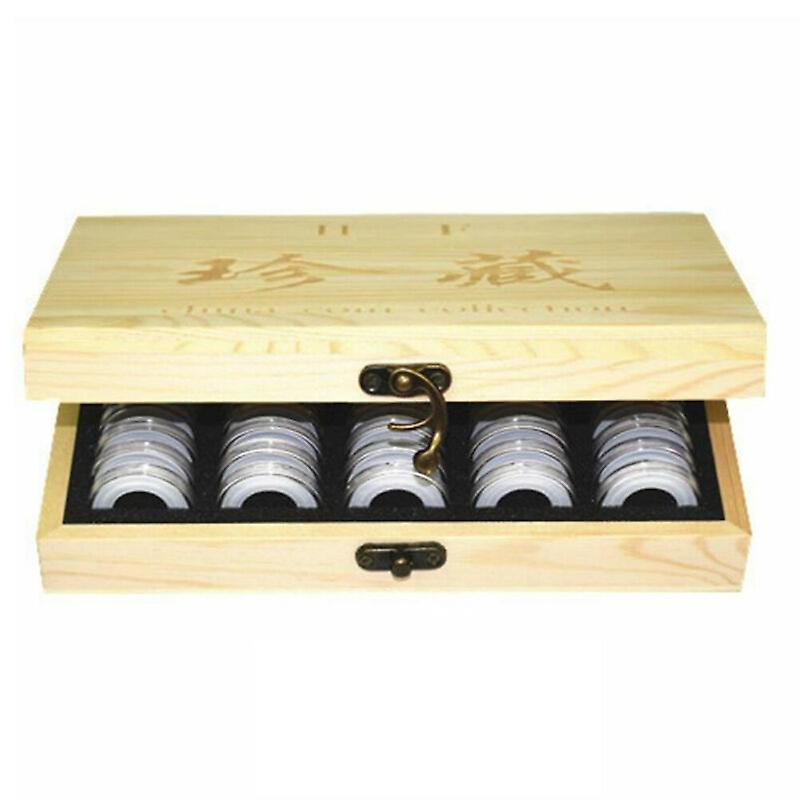 Wooden Coin Display Storage Box Case for Collectible Coin With 50 Capsules
