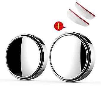 Veeki Car Rearview Mirror Small Round Mirror 360 Degree Blind Spot Mirror-[HD Press] Silver (with Transparent Rain Eyebrow) (Two Pack)