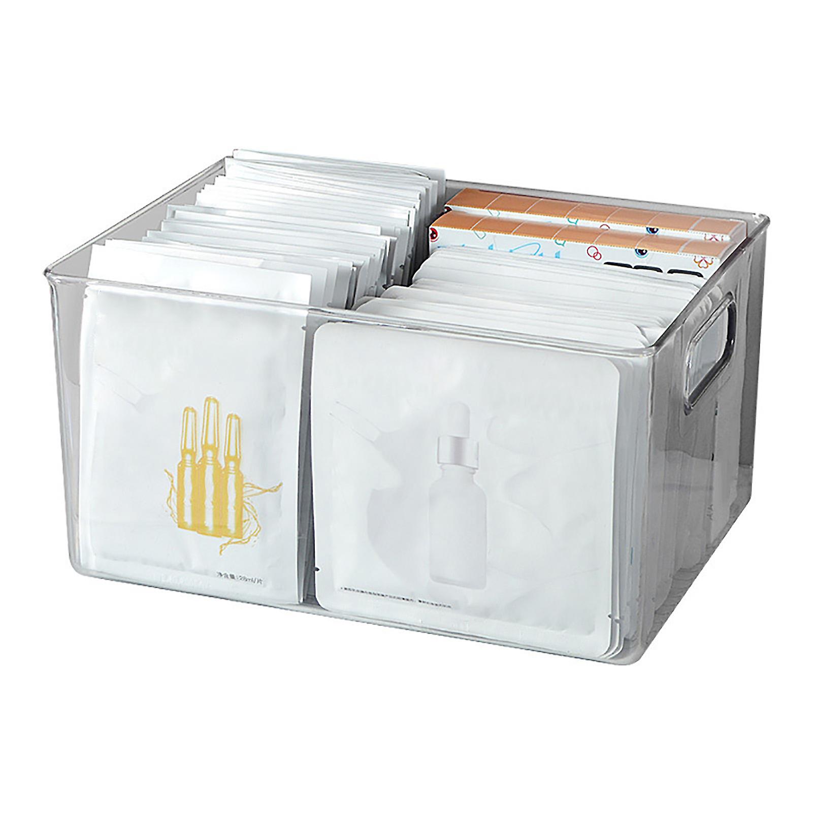 Transparent Storage Box with Handle Desktop Makeup Organizer Plastic Container for Bedroom Vanity Office