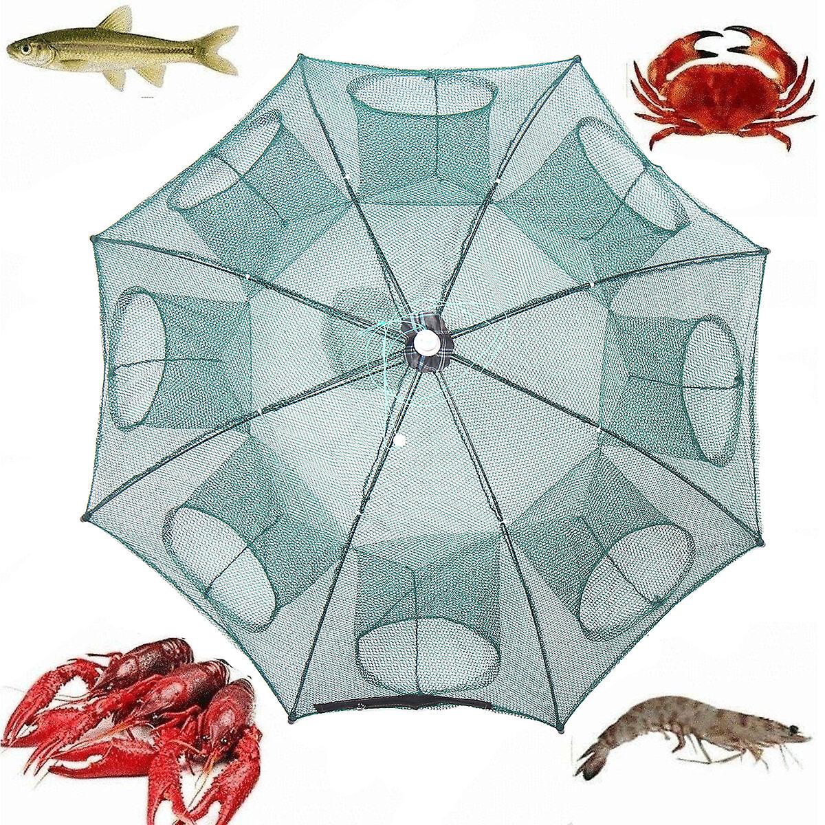 38" 8 Holes Nylon Automatic Folding Fishing Net Shrimp Cage Crab Fish Trap Cast Net