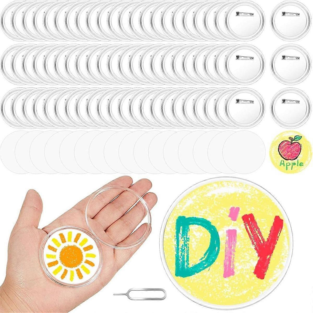 100Pcs Acrylic Clear Buttons,Make Your Own Buttons,Acrylic Design Button Badge for DIY Craft School Activities 2.25 Inch
