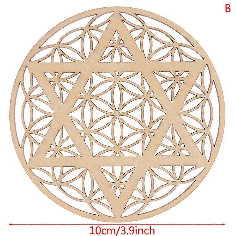 1pc Creative Chakra Pattern Coaster Wood Flower Of Life Natural Symbol Round Edge Coaster For Stone Crystal Set Diameter 10cm