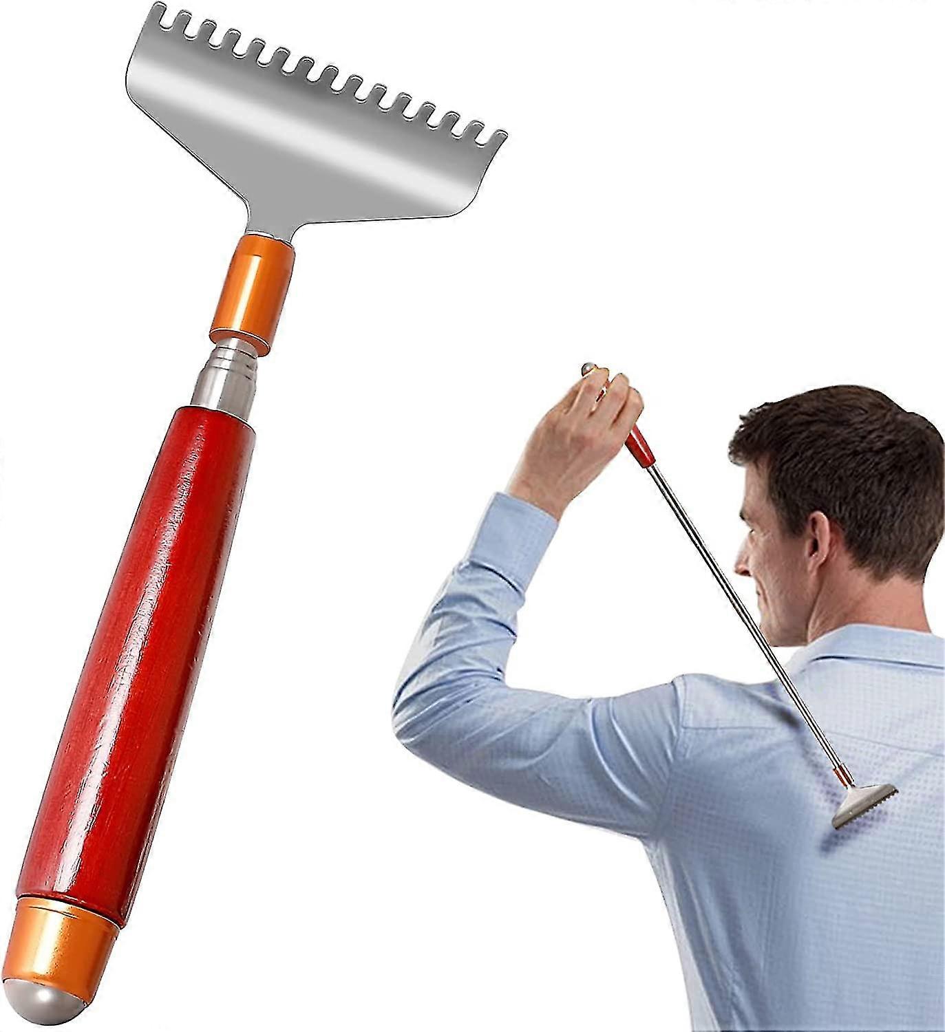 伸縮可能なバックスクラッチャー、木製ハンドル付き、15歯の爪、男性用と女性用