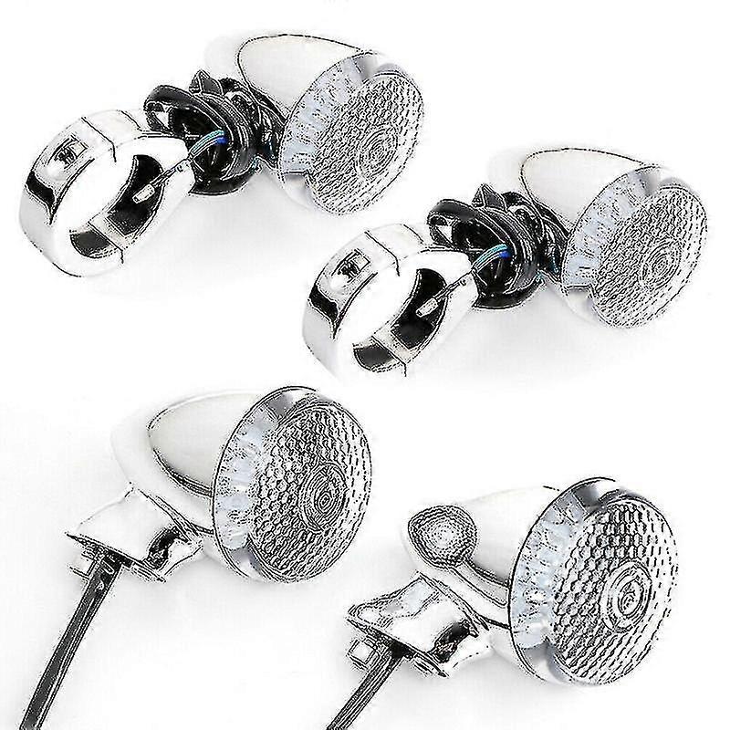4pcs Motorcycle Led Turn Signal Lights For Harley Indicator Lamps Chrome And Black Housing 41mm With Front Rear Fork Clamp-Yvan