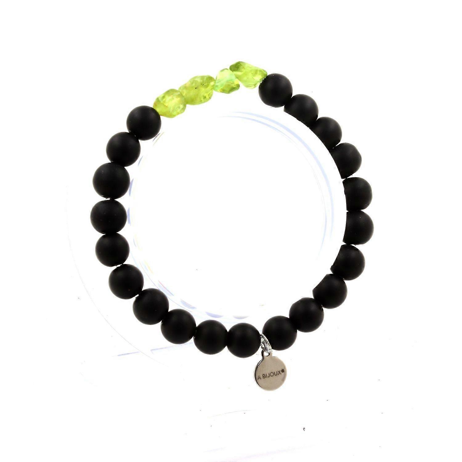 Peridot Bracelet from Myanmar (Burma) + Matte Black Onyx Beads 8 mm
