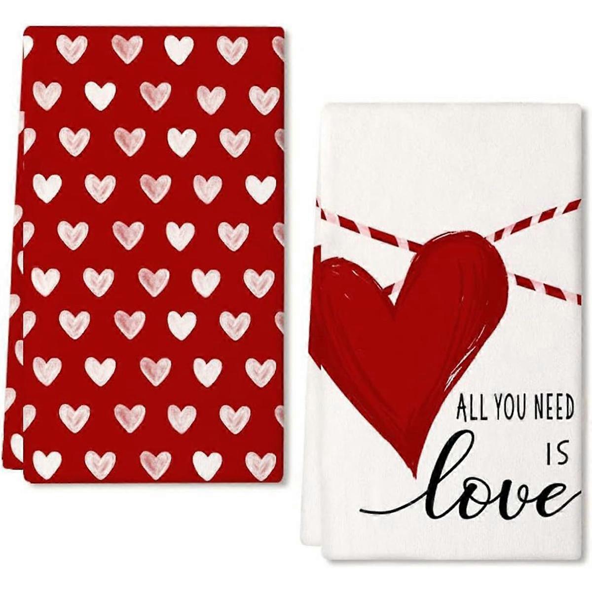 Valentine's Day Kitchen Towels Set of 2, Love Valentine's Day Dish Towels 3D Printed Towels(A)