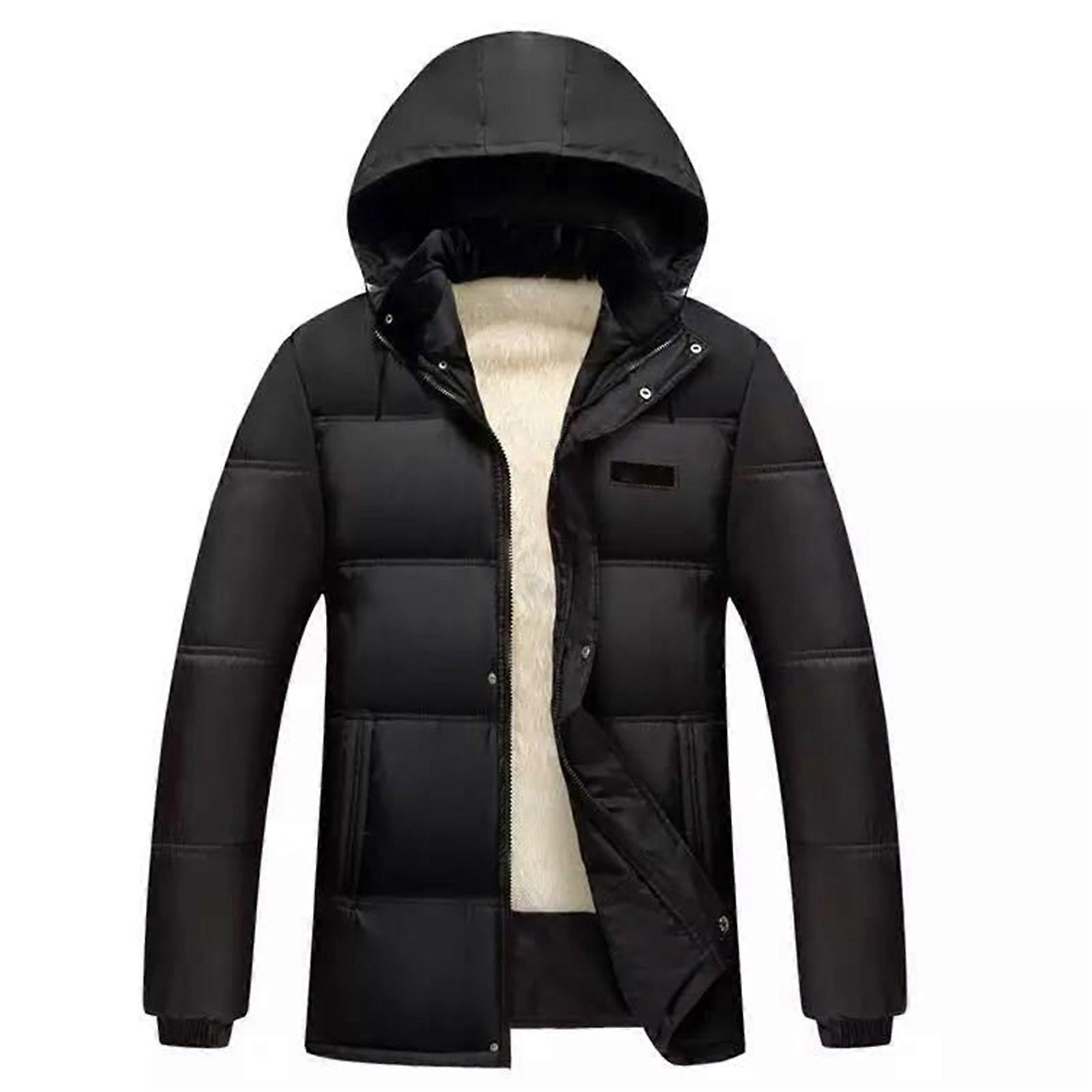 Men\'s Fleece Thickened Jacket with Hat Zip Up Outerwear Coat with Pockets 3 Size Choose XL/2XL/3XL