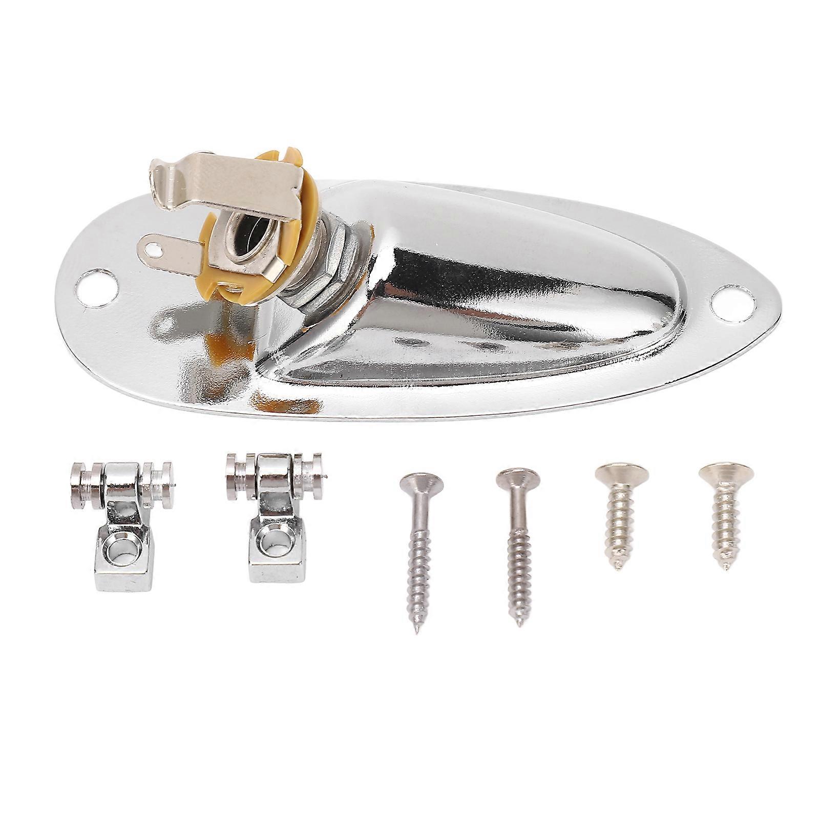 Guitar Input Jack Boat Style 6.35mm Metal Electric Guitar Input Output Socket with 2 String Fixators GT50 Silver