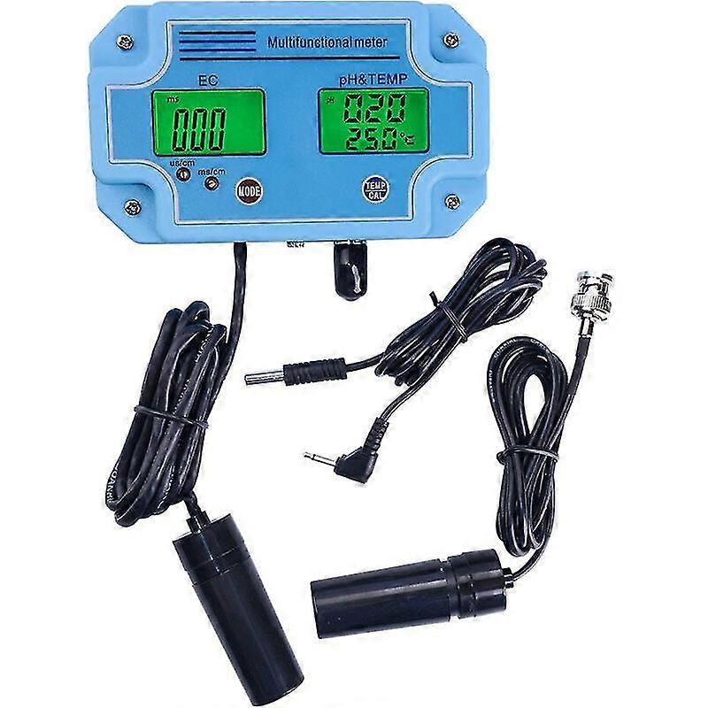 Professional Water Detector 3 in 1 pH/EC/TEMP Digital LCD Meter Multi-Function Water Quality Monitor Multi-Parameter Water Quality Tester, EU Plug, Bl