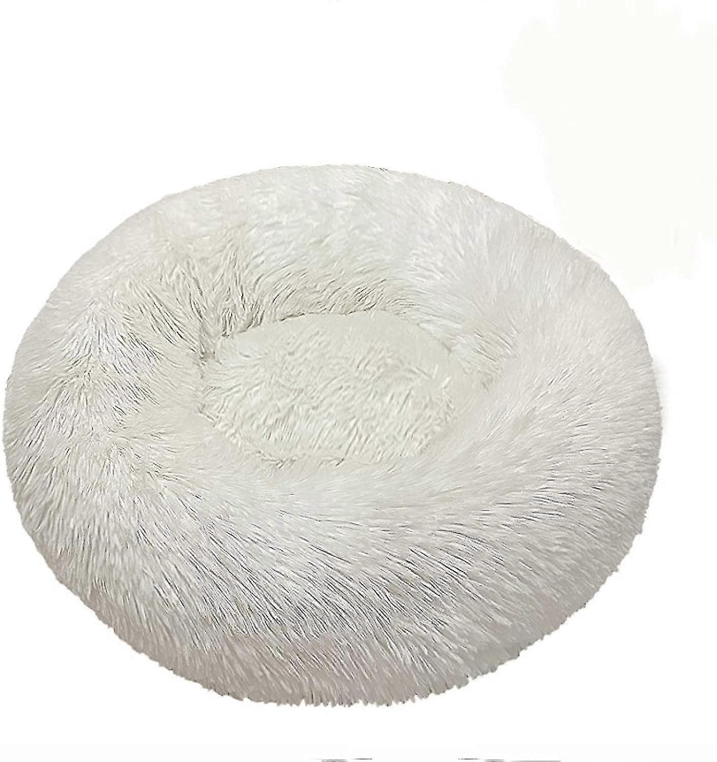 Dog And Cat Pet Litter Round Plush Dog Litter Cat Litter Autumn And Winter Pet Bed Dog Mat Cat Mat Pet Mat Outer Diameter 23.7 Inches (white)