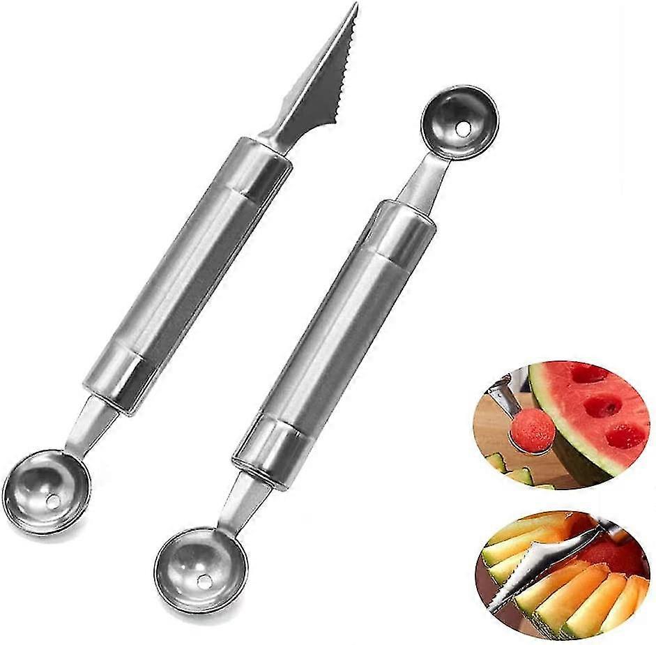 2pcs Fruit Carving Tool, Fruit Spoon, Stainless Steel Fruit Baller, Melon Spoon