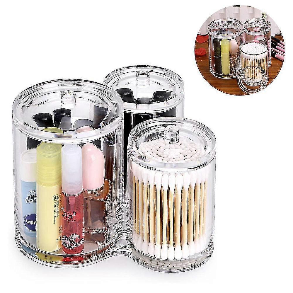 Clear Acrylic Cotton Swab Holder,round Container Cotton Pad Q-tip Case-3 Consecutive-