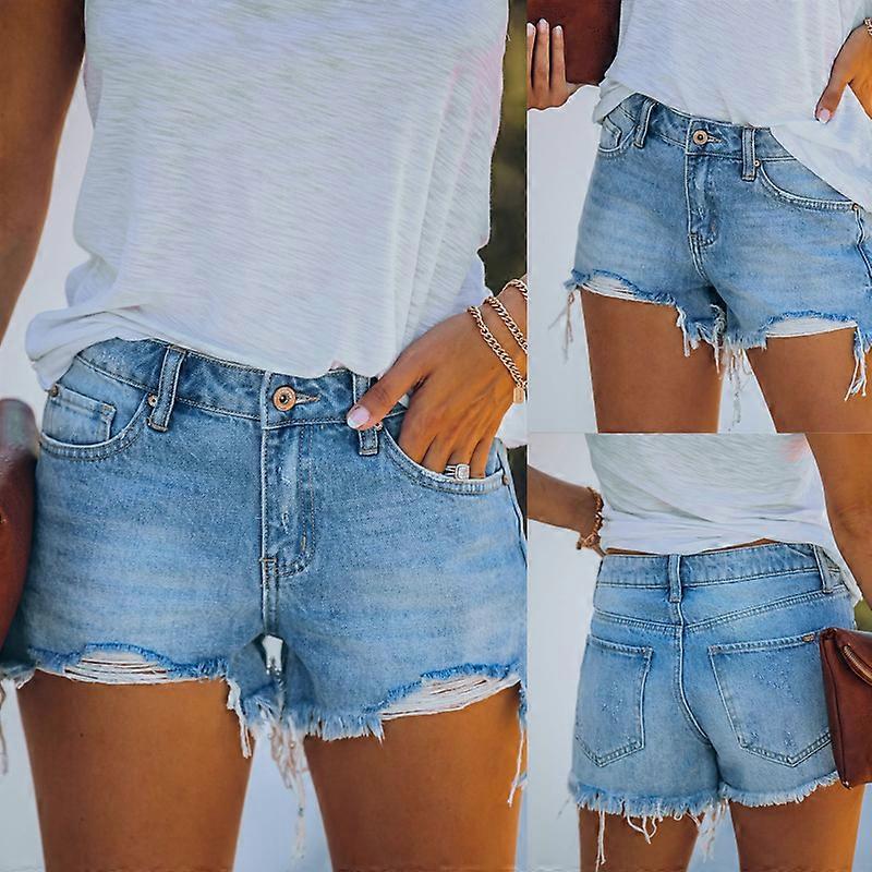 Women's High Waisted Ripped Stretchy Denim Hot Short Summer Jean Shorts SIZE L