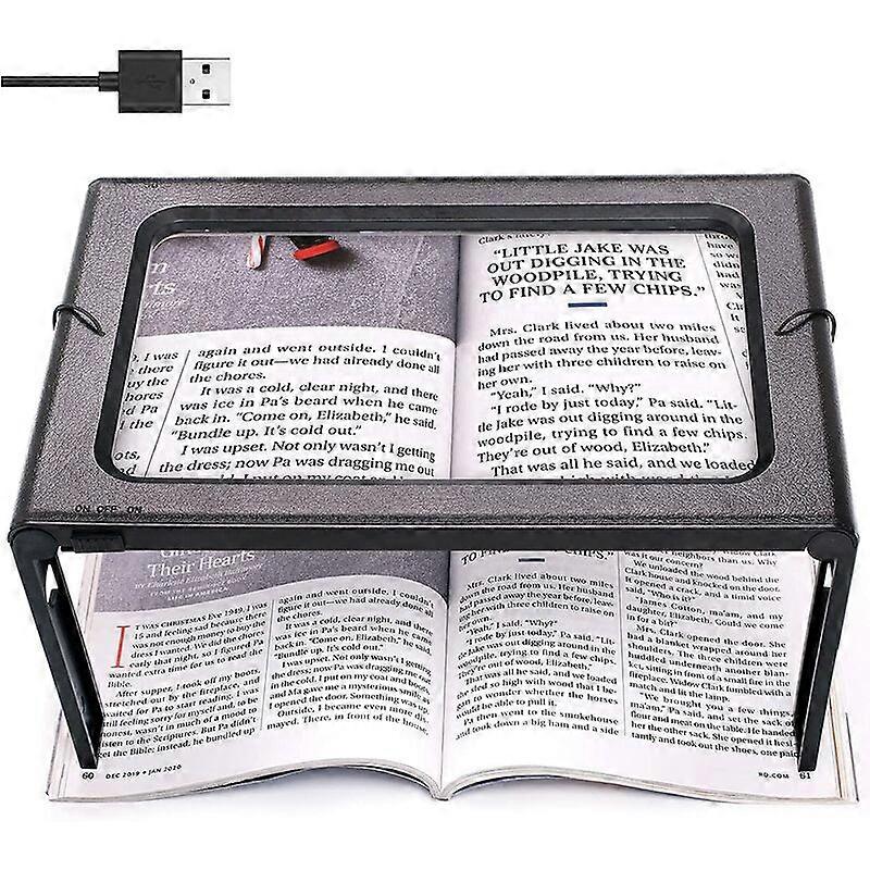 Full Page Reading Magnifier Hands Free Rectangular Standing Magnifier with 12 LED Lamp 3X Magnification Lens for Reading for Books, Jewelry, Elderly, 
