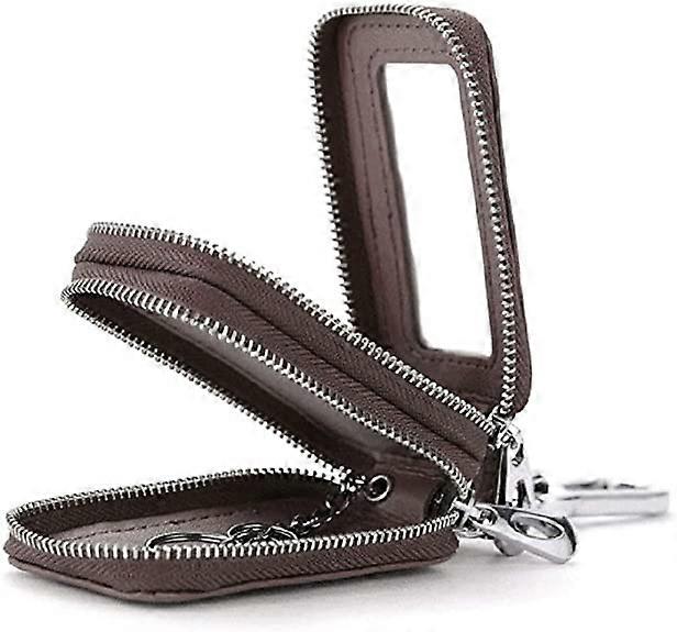 Double Layer Mini Leather Car Key Case, Keychain Key Case (Coffee)