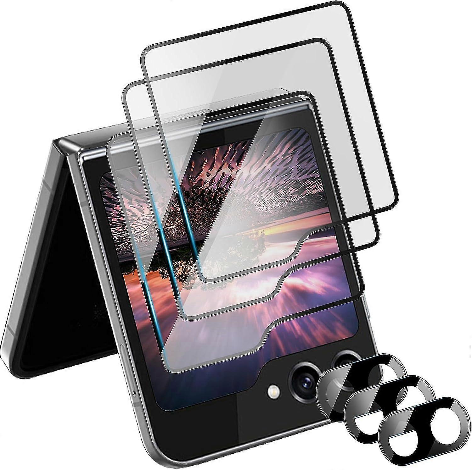 Hd Clear Screen Protector For Samsung Galaxy Z Flip 5, 3pcs Back Screen Protector + 3pcs Camera Protector, Anti-scratch Tempered Glass