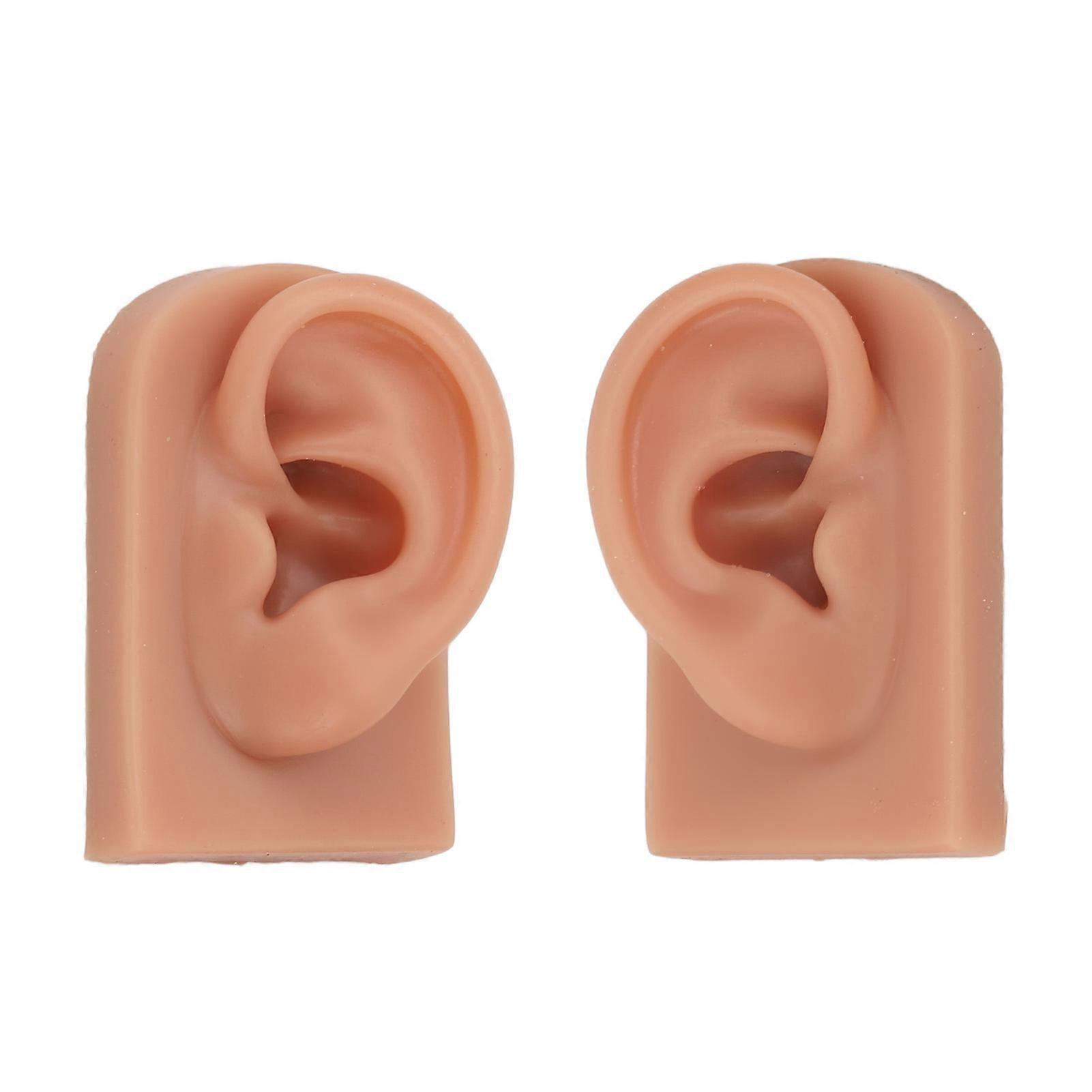 Piercing Practice Ear Model Flexible Reusable Silicone Human Ear Model Practice Left Right Dark Skin Tone