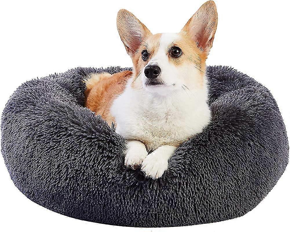 Cosy Donut Dog Bed Medium Washable, Fluffy Plush Cuddler Calming Dog Bed Kennel