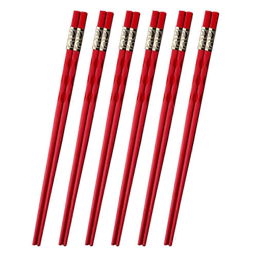 6 Pairs Fiberglass Chopsticks, Reusable Alloy Chop Sticks Non-Slip Chopsticks, Golden Threaded Chopsticks Black