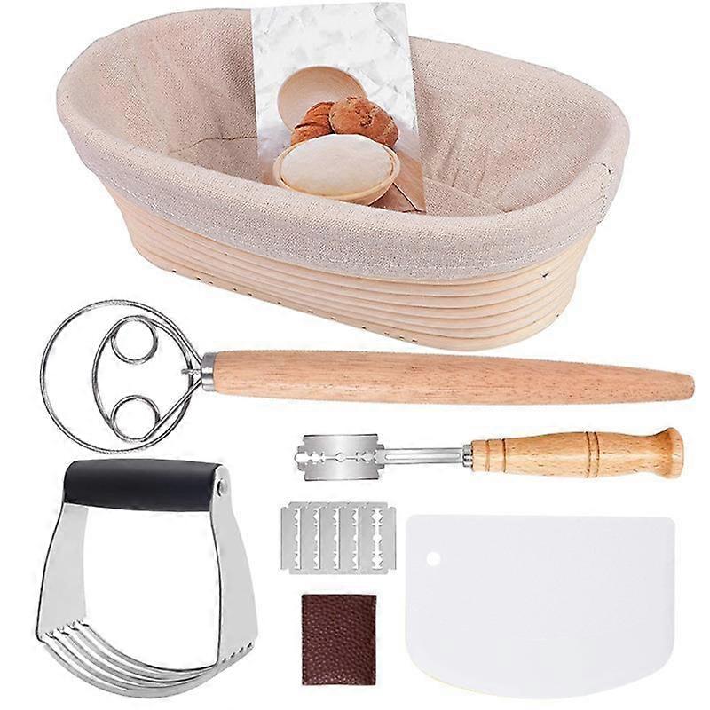 Bread Proofing Basket 10 Inch Oval Bread Proofing Baskets Proofing Basket Kit with liner cloth, dough scraper