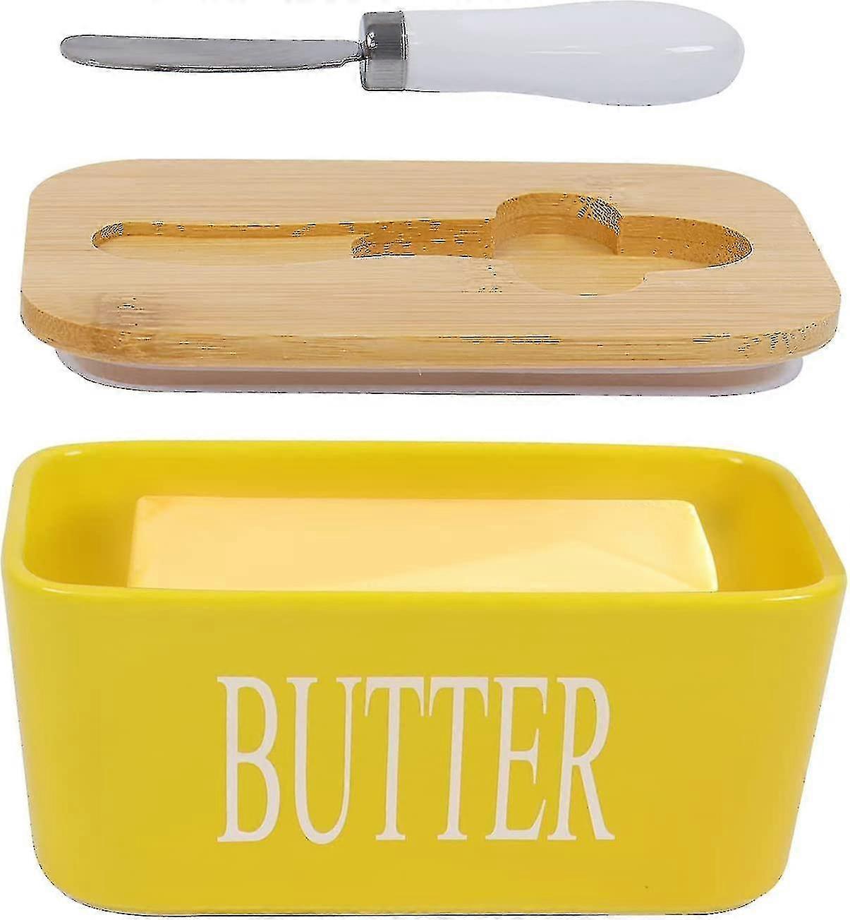 Porcelain Butter Dishes With Lids, Airtight Silicone Butter Box Butter Container For Butter,nuts, Cheese,yellow+butterknife Xinmu