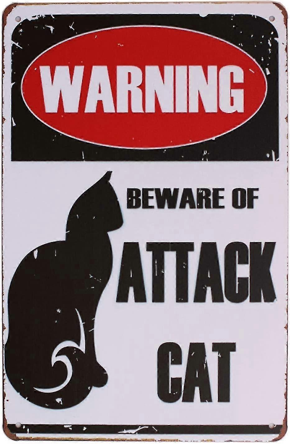 Varning: Akta dig för attack Katt Metallskylt Vintage Plack Väggdekor Tennskylt 8x12 tum ELLER 12x16 tum
