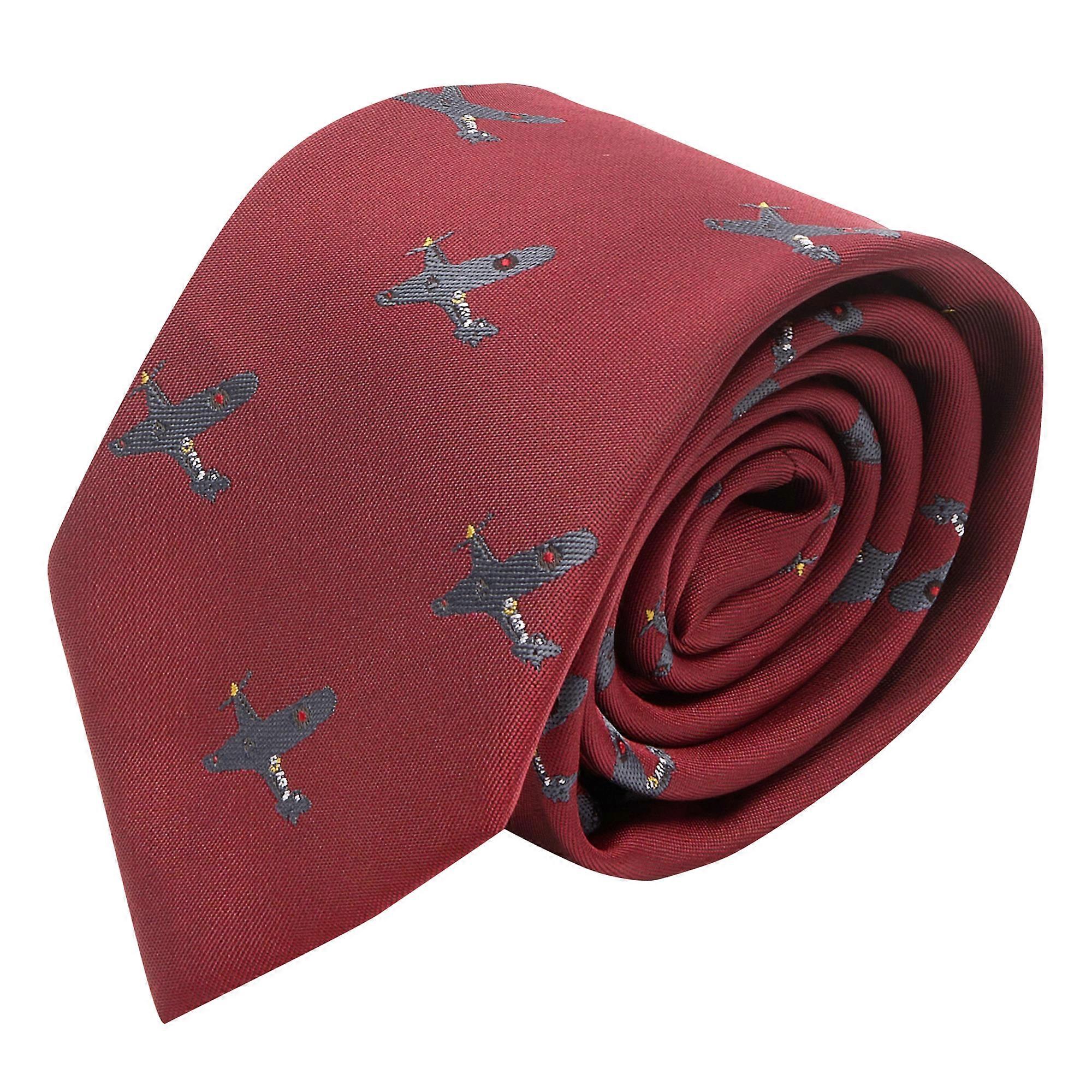 Burgundy Red Hurricane Fighter Plane Embroidered Tie