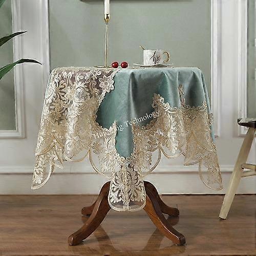 Round Tablecloth White Golden Velvet Cover Dining Table Cloths Embroidery Lace