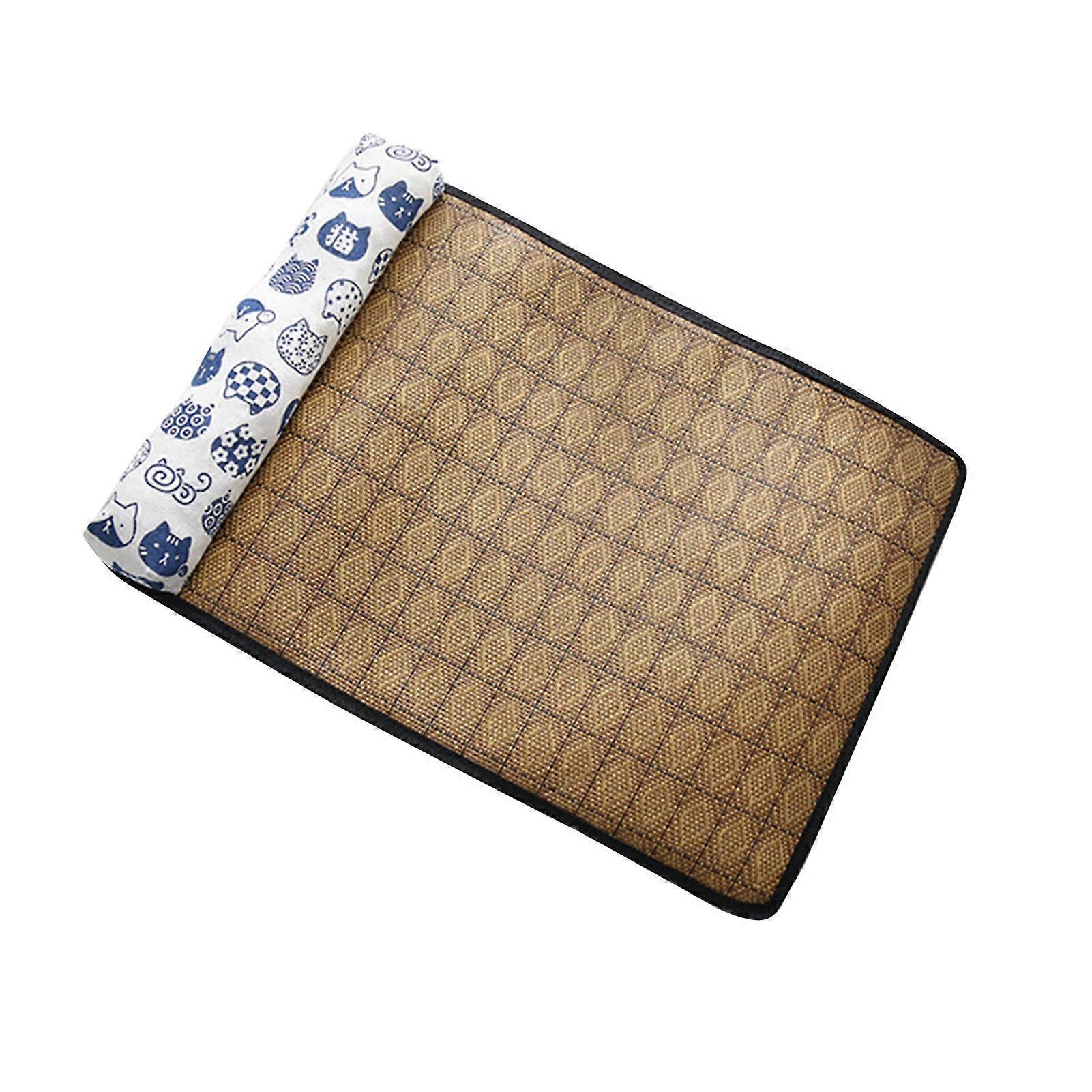 Pet Cooling Mat Cute Cat Cartoon Pattern Fine Edging Scratch Resistant Cat Sleeping Mat with Pillow