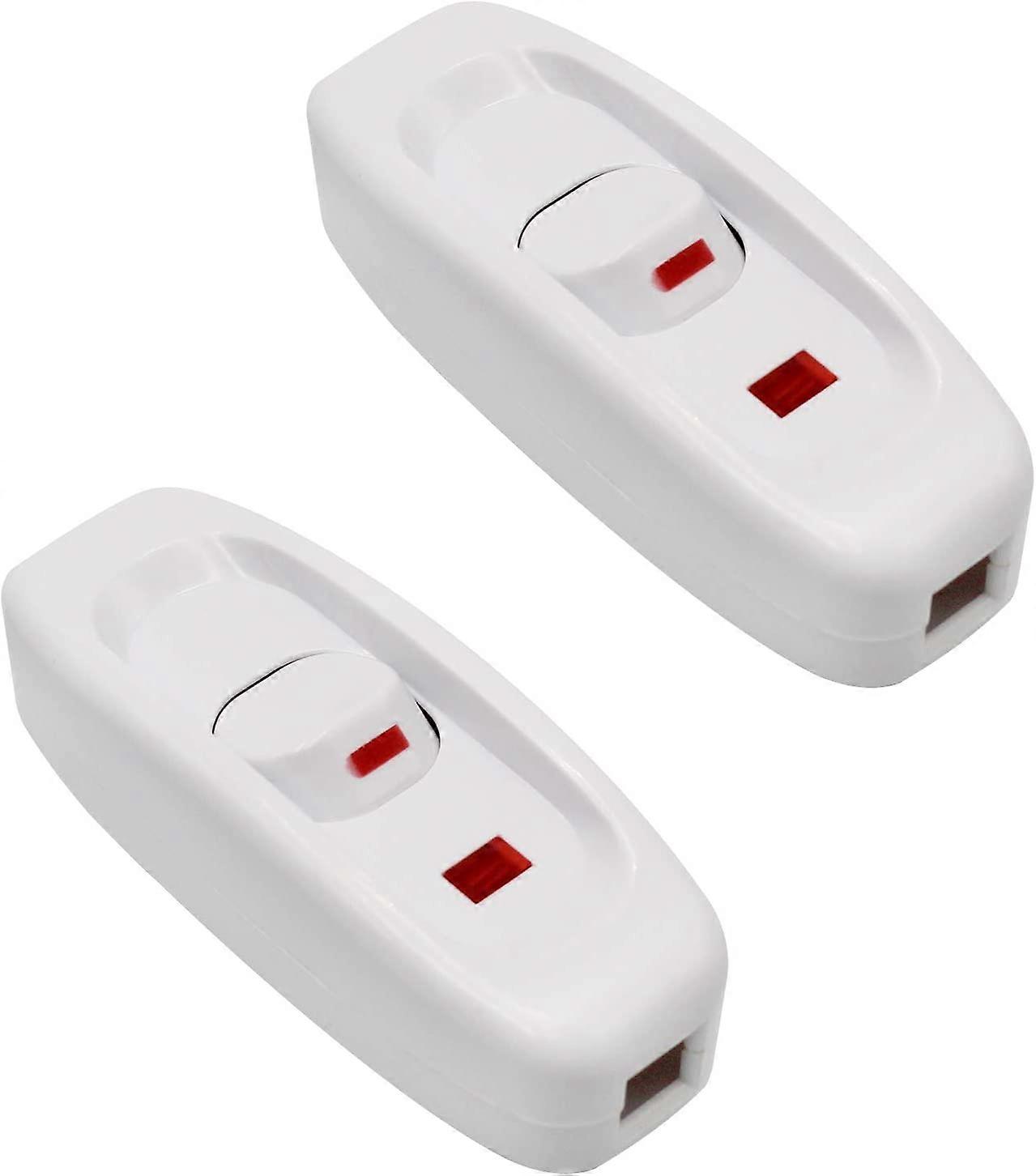2 Pack AC 250V 10A Inline On/Off Rocker Switch Desk Lamp Cable Switch with White LED Indicator