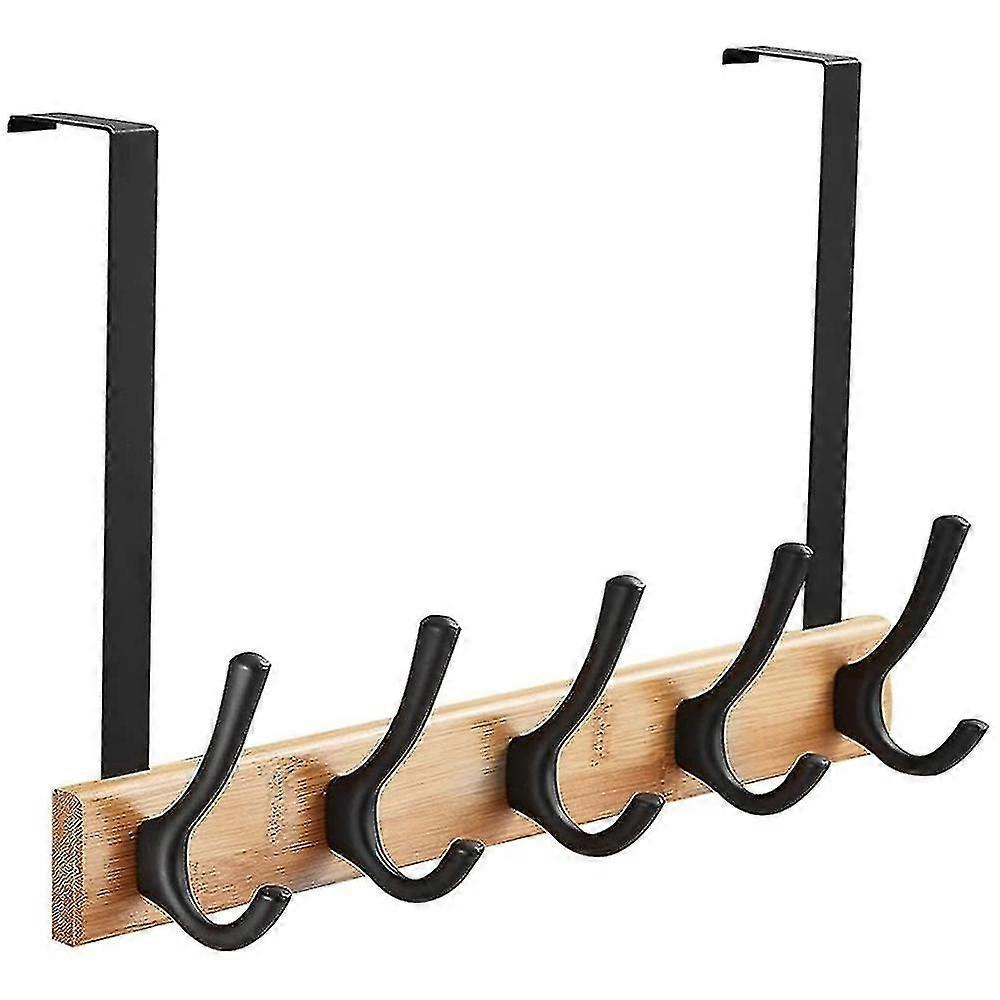 Compatible With Coat Back Door Hanger Hook - 5 Double Hooks, Aluminum,bamboo