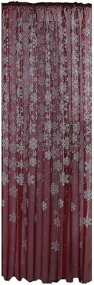 1pcs Christmas Snowflake Curtain Tulle Window Voile Drape Curtains Light Blocking (red One Size)