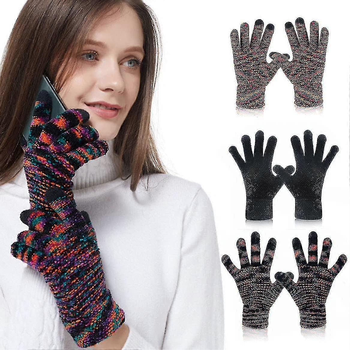 Unisex Winter Touch Screen Gloves Chenille Knit Touchscreen Texting Thick Gloves For Mens Womens,3 Pairs