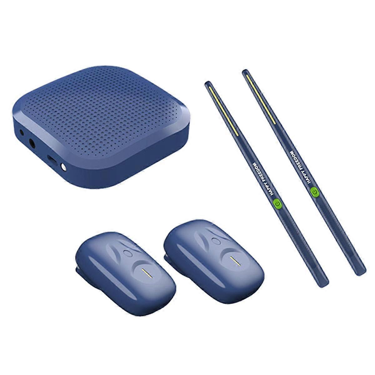 Baguettes d’air électriques Tambour d’air professionnel Batterie d’air virtuelle électronique Pédales de tambour d’air pour adultes Enfants Bleu